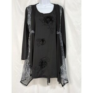 My Pretty Angel Women's Layered Blouse Floral Appliqués Leopard Side W Size L
